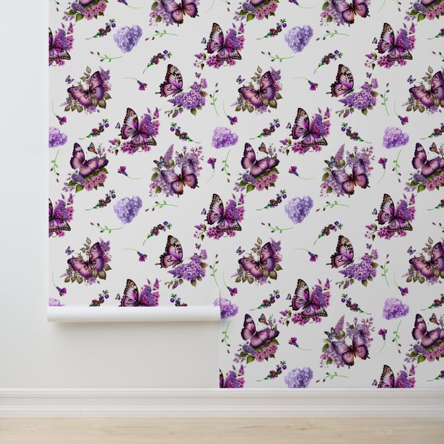 Beautiful Purple Butterflies | Hydrangeas Floral  Wallpaper (Application)