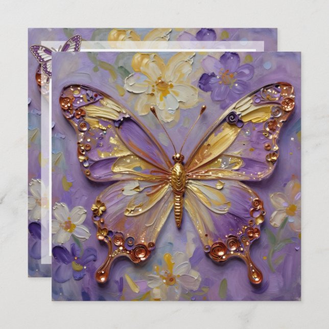 Beautiful Purple Butterfly and Flowers Blank Card (Front/Back)