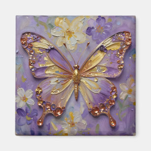 Beautiful Purple Butterfly and Flowers Magnet