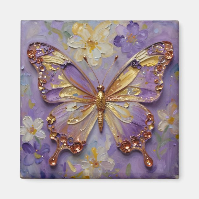 Beautiful Purple Butterfly and Flowers Magnet (Front)