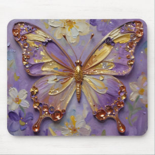 Beautiful Purple Butterfly and Flowers Mouse Pad