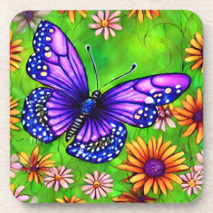 Beautiful Purple Butterfly Flower Meadow Coaster