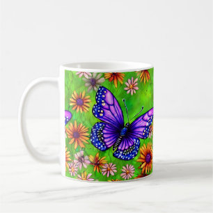Beautiful Purple Butterfly Flower Meadow Coffee Mug