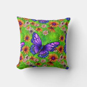 Beautiful Purple Butterfly Flower Meadow Cushion