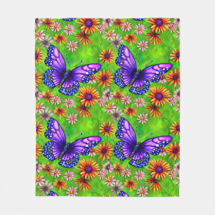 Beautiful Purple Butterfly Flower Meadow Fleece Blanket