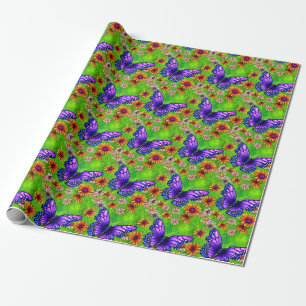 Beautiful Purple Butterfly Flower Meadow Wrapping Paper
