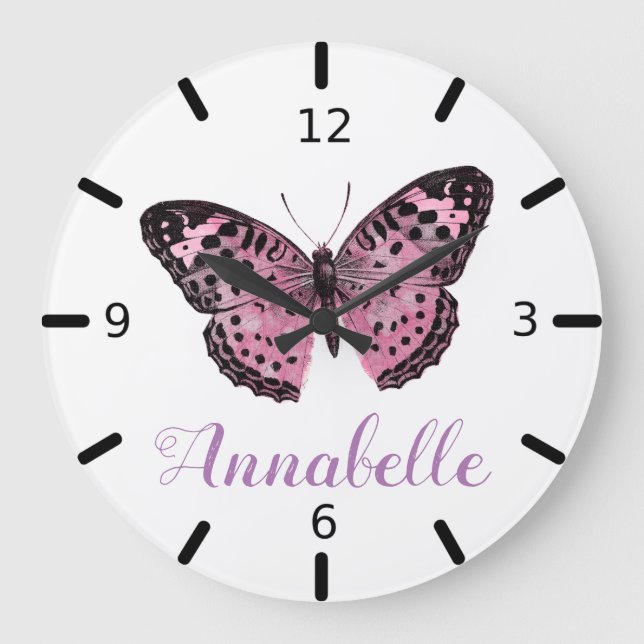 Beautiful Purple Butterfly Large Clock (Front)