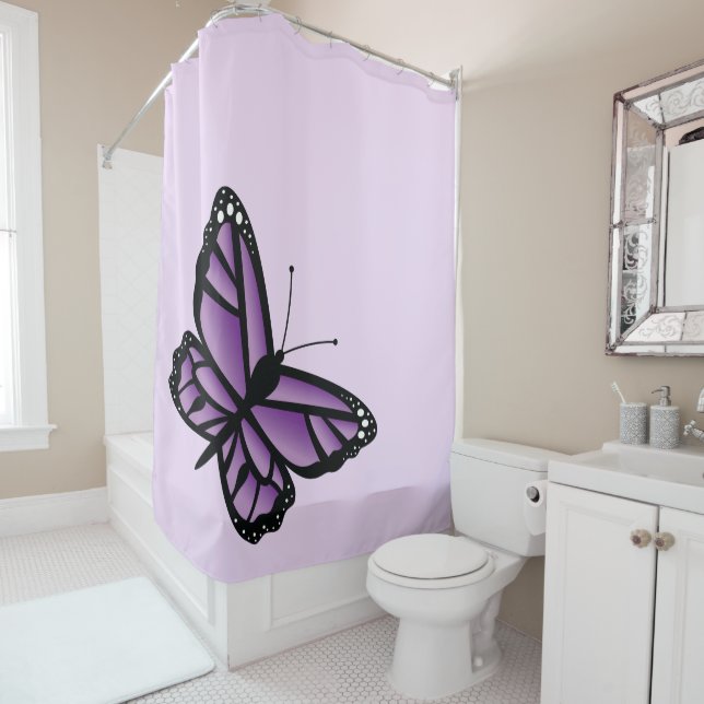Beautiful Purple Butterfly Shower Curtain (In Situ)