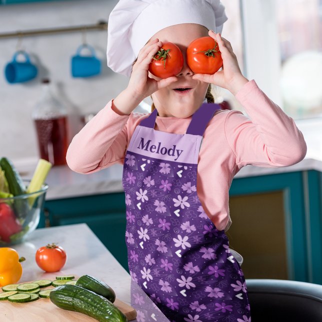 Beautiful Purple Floral Daisy Flower Custom Kids  Apron (Creator Uploaded)
