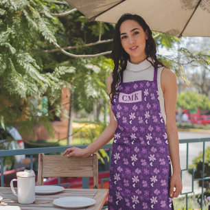 Beautiful Purple Floral Daisy Flower Monogram Apron