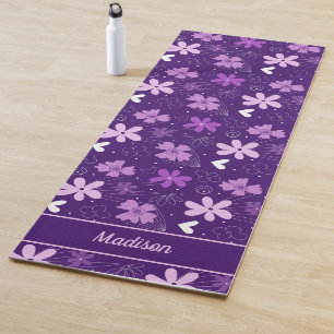 Beautiful Purple Floral Daisy Flower Monogram Yoga Mat
