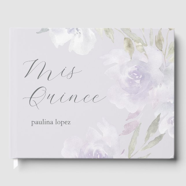 Beautiful Purple Floral Mis Quince Quinceanera Guest Book (Front)