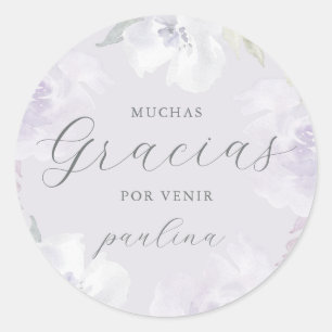 Beautiful Purple Floral Quinceañera Gracias Name Classic Round Sticker