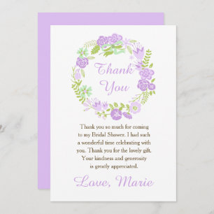 Beautiful Purple Floral Wreath Bridal Shower Thank You Card