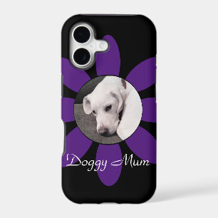Beautiful Purple Flower Frame Cute Puppy Dog Black