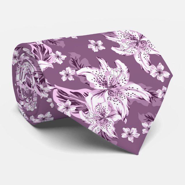 Beautiful purple flower pattern tie (Rolled)