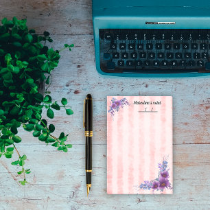 Beautiful purple flower & soft pink stripes 4"x6" post-it notes