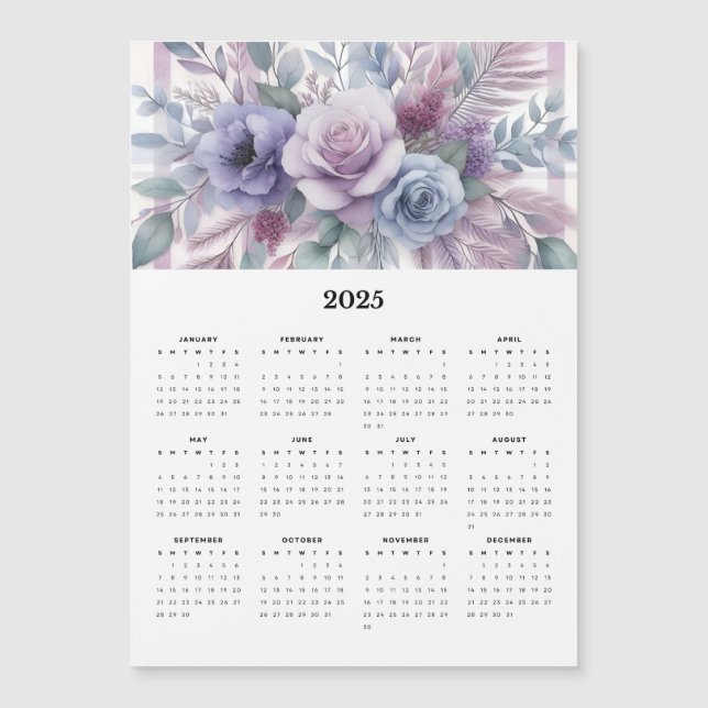 Beautiful Purple Flowers 2025 Magnetic Calendar (Front)