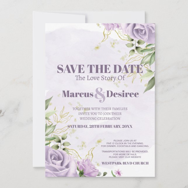 Beautiful Purple Flowers and Foliage | Watercolor Invitation (Front)