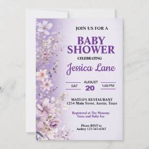 Beautiful Purple Flowers Baby Shower Invitation