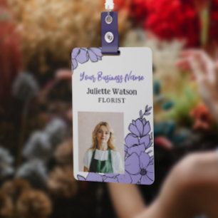 Beautiful Purple Flowers Floral Employee ID Photo Badge