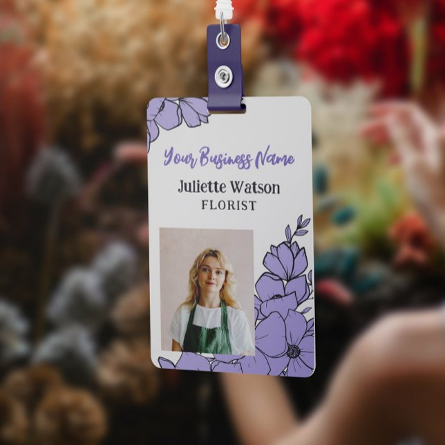 Beautiful Purple Flowers Floral Employee ID Photo ID Badge (Creator Uploaded)