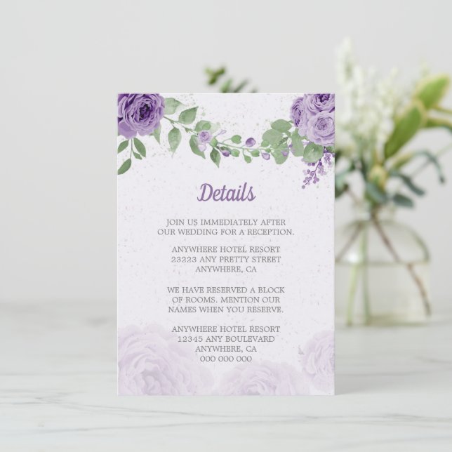 beautiful purple flowers green leaves botanical enclosure card (Standing Front)