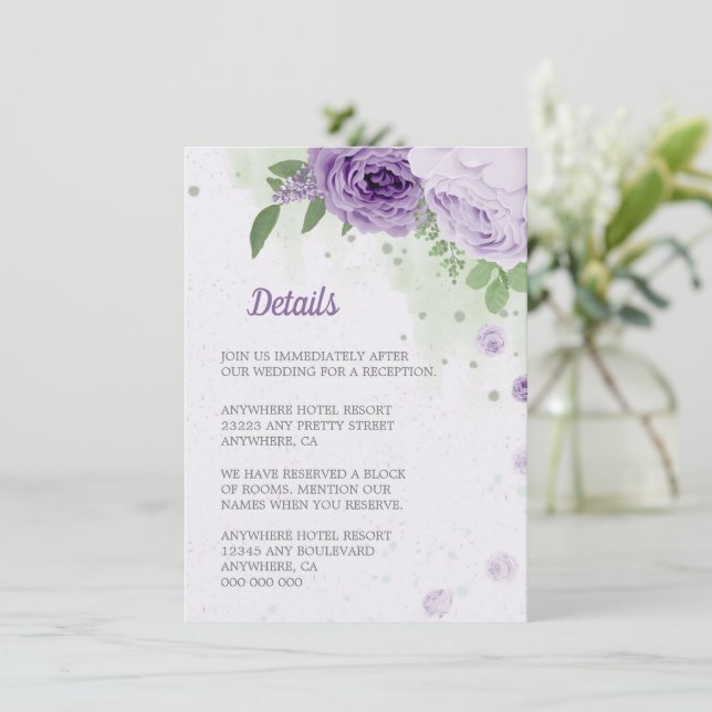 beautiful purple flowers green leaves botanical enclosure card (Standing Front)
