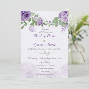 beautiful purple flowers green leaves wedding invitation
