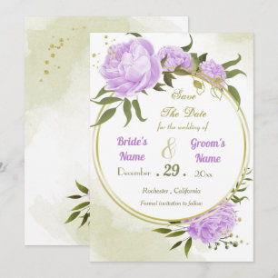 beautiful purple flowers green leaves wreath save the date
