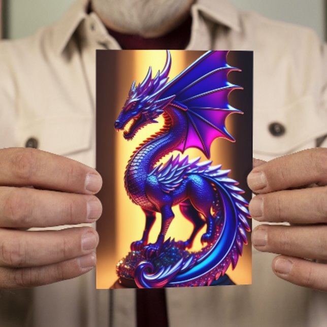 Beautiful Purple Glass Dragon Statue Flat Greeting Card (Creator Uploaded)