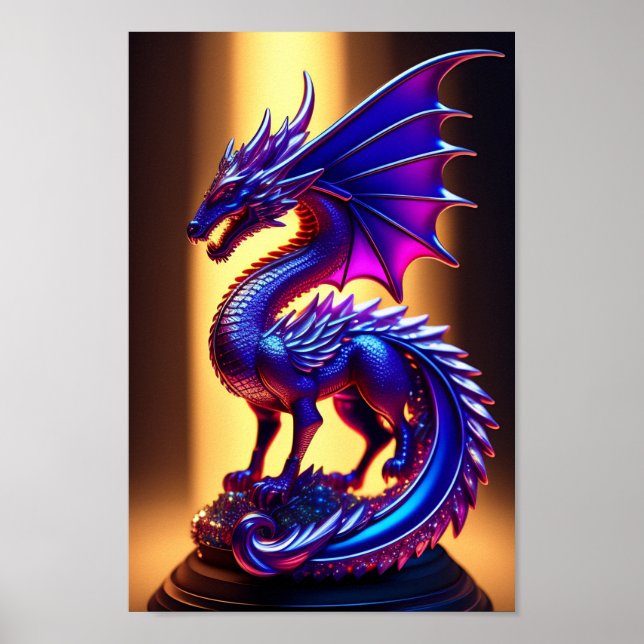 Beautiful Purple Glass Dragon Statue Poster (Front)