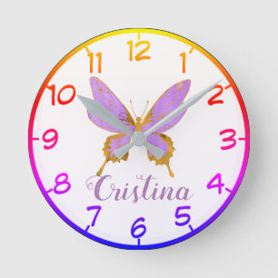 Beautiful Purple & Gold Butterfly Round Clock