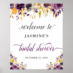 Beautiful Purple Gold Floral Bridal Shower Sign