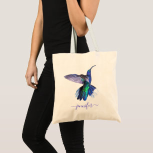 Beautiful Purple Hummingbird Personalised Name Tote Bag
