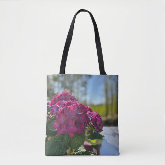 Beautiful purple hydrangea floral tote