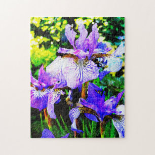 Beautiful Purple Iris Artsy Floral Jigsaw Puzzle