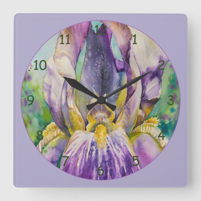 Beautiful Purple Iris Close-Up Square Wall Clock (Front)