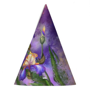 Beautiful Purple Iris Flower Migned Art Painting   Party Hat