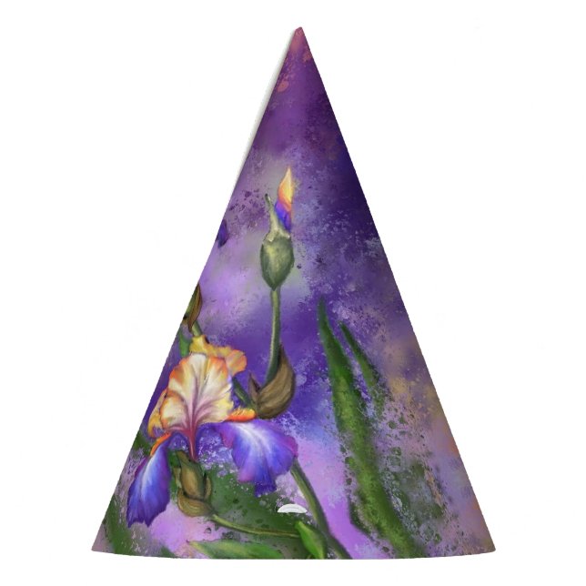 Beautiful Purple Iris Flower Migned Art Painting   Party Hat (Left)