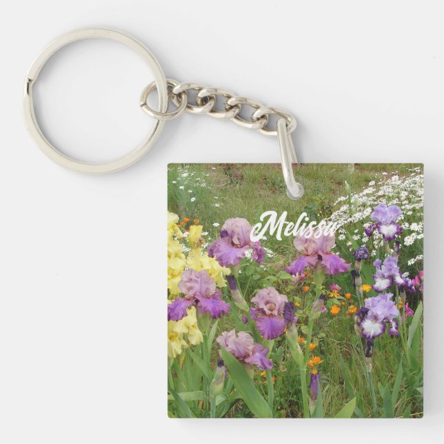 Beautiful Purple Iris Irises flower floral Garden Key Ring (Front)