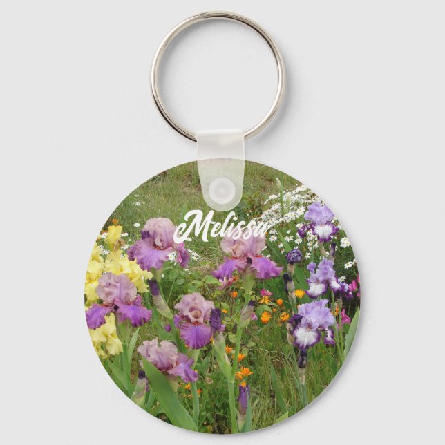 Beautiful Purple Iris Irises flower floral Garden Key Ring (Front)