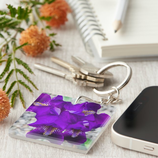 Beautiful purple iris key ring (Front Right)