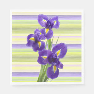 Beautiful Purple Iris Watercolor Stripes Pattern Napkin