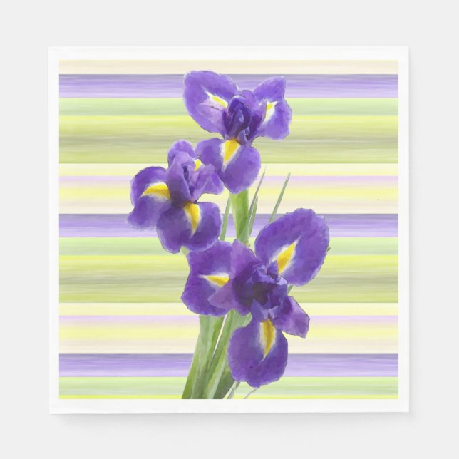 Beautiful Purple Iris Watercolor Stripes Pattern Napkin (Front)