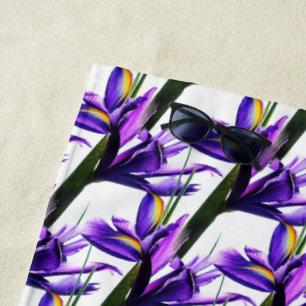 Beautiful Purple Irises / Iris Flower on White Beach Towel