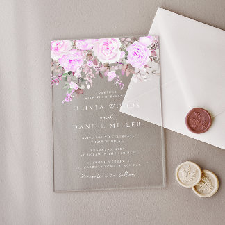 Beautiful Purple Lavender Floral Wedding Acrylic Invitations