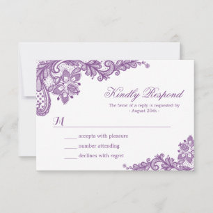 Beautiful Purple Lavender Lace Wedding RSVP Card
