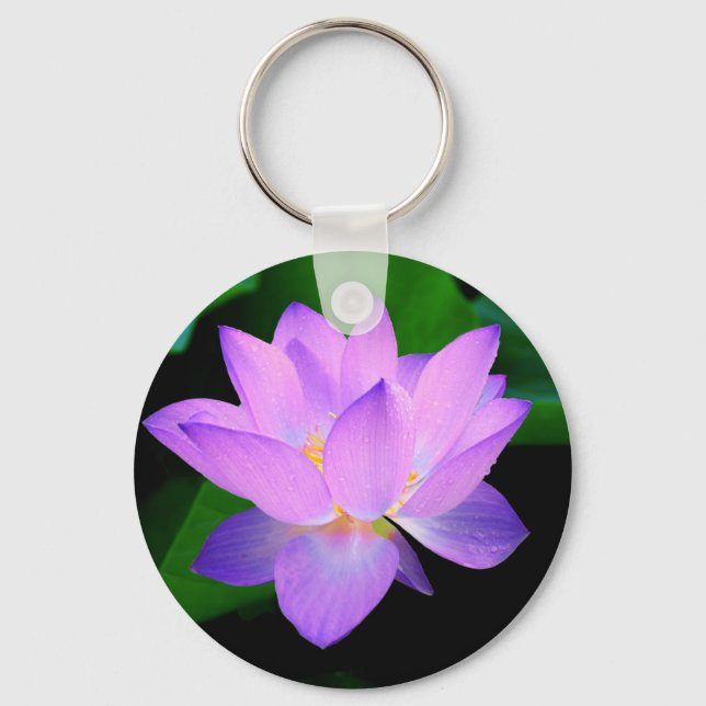 Beautiful purple lotus flower in water key ring (Front)