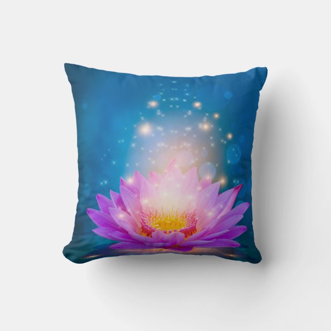 Beautiful Purple Lotus,Landscape Blue Cushion (Front)